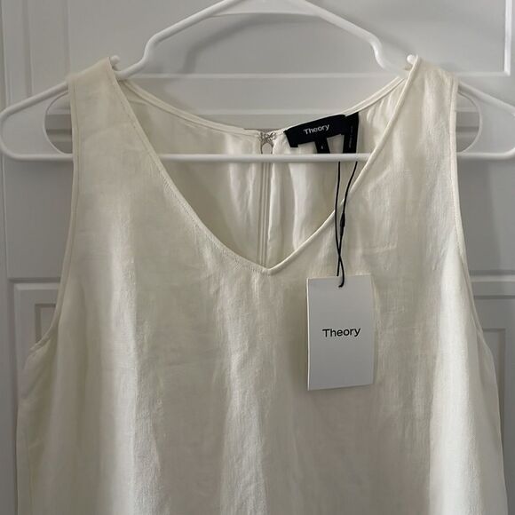 Theory Oekel Linen Drape Dress in Ivory - Picture 5 of 8